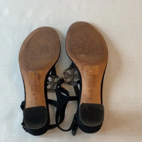 Tory Burch black suede sandal w/ rhinestone logo Size 8 - Picture 10 of 13